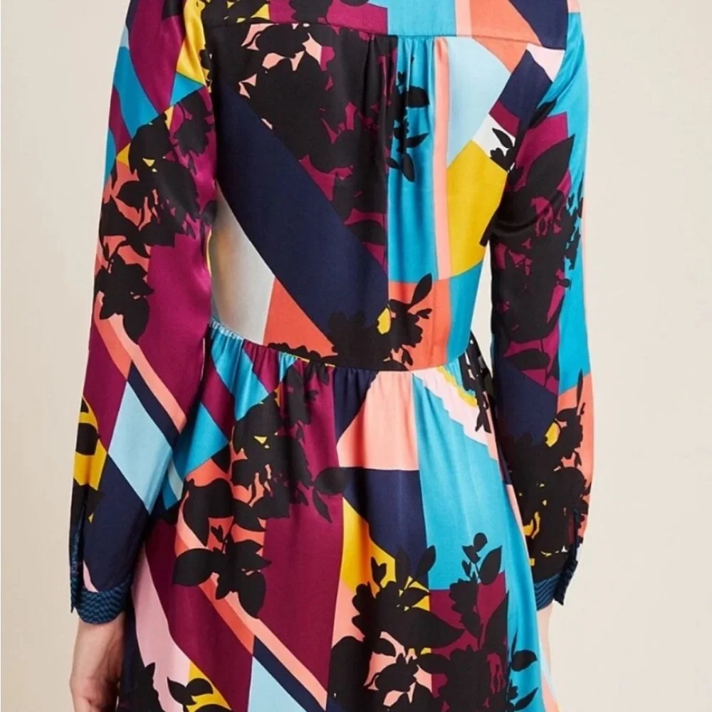 Anthropologie Multicolor Patchwork V-Neck Mini Dress - Picture 2 of 12